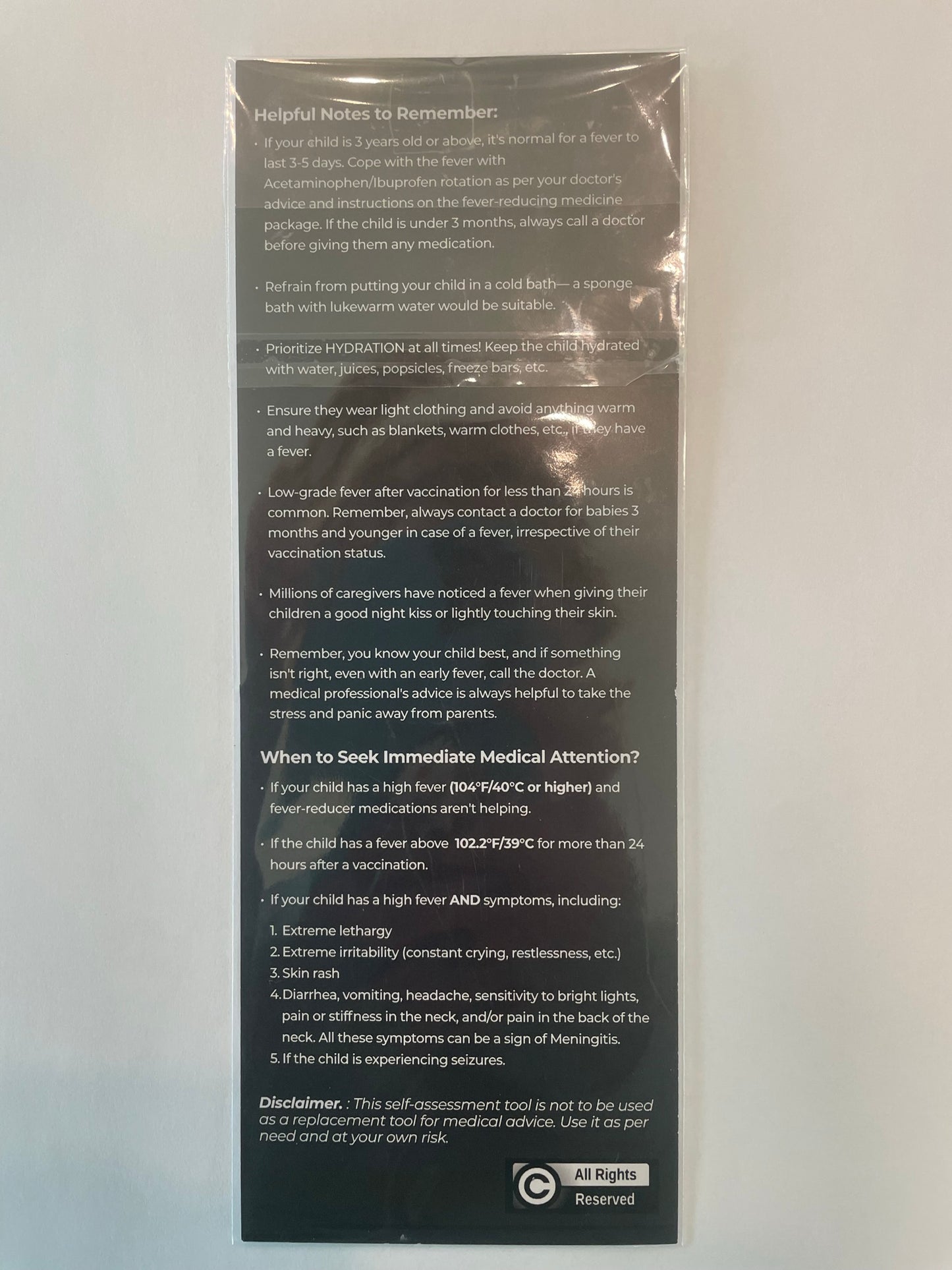 Child Fever Thermometer, A Self Assessment Tool, Book Mark, Infographic